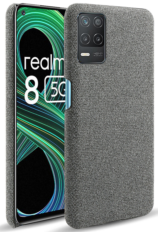 Woven Soft Fabric Case for Realme 8 (5G) Back Cover, Shock Protection Slim Hard Anti Slip Back Cover (Grey)