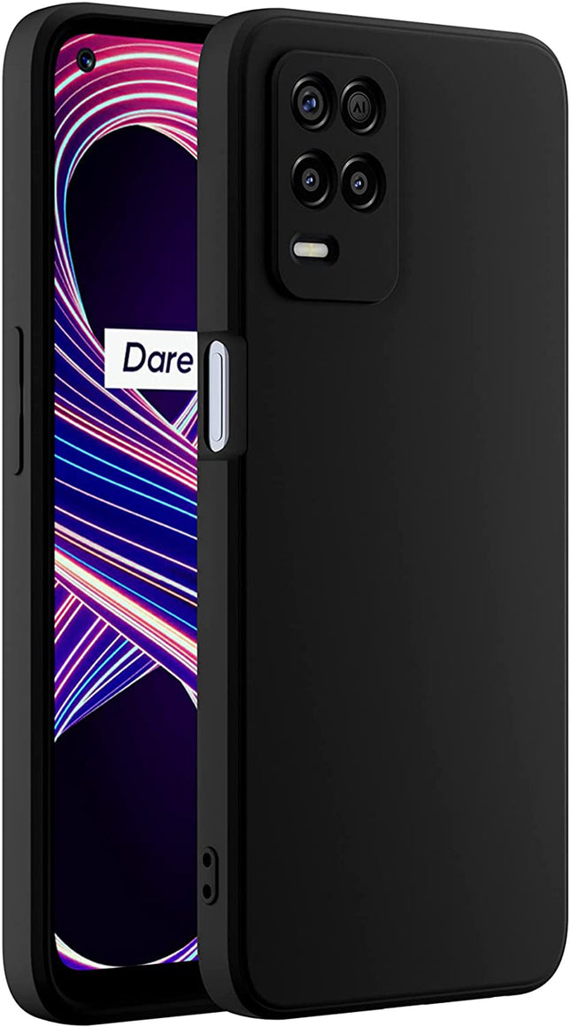 Matte Lens Protective Back Cover for Realme 8 (5G) , Slim Silicone with Soft Lining Shockproof Flexible Full Body Bumper Case , Black