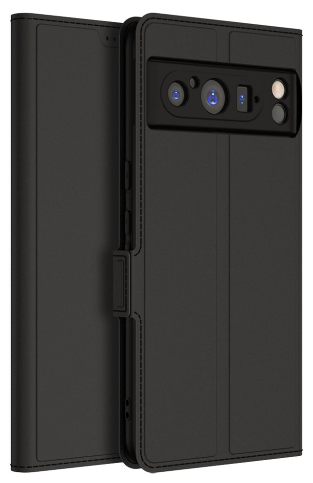 Mobizang Noble Slim Magnetic Leather Flip Case Cover for Google Pixel 8 PRO | Card Holder Stand Leather Flip Wallet Case (Black)