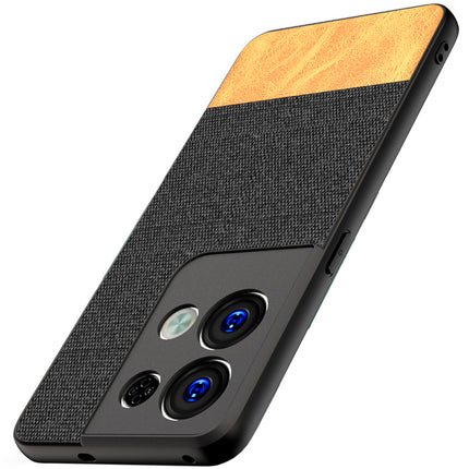 Mobizang Soft Fabric & Leather Hybrid Protective Back Case Cover for Oppo Reno 8 PRO (5G) (Black,Brown)