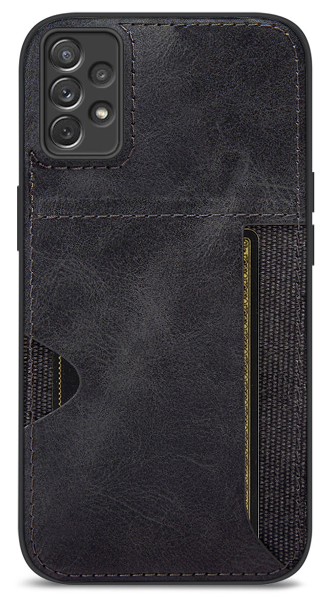 Mobizang Razor Wallet Back Case for Samsung Galaxy A73 (5G) , Slim PU Leather & Fabric Cover With Inbuilt Card Pocket (Black)