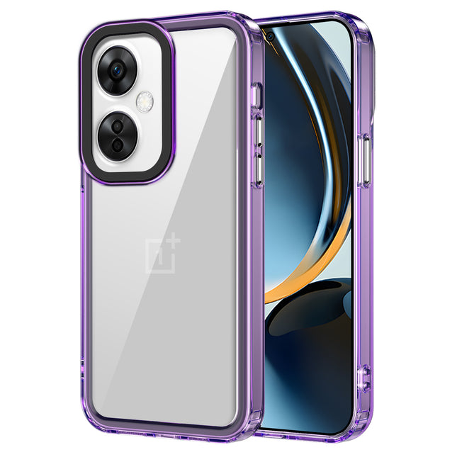 Mobizang Warrior Acrylic Clear Back Cover For OnePlus Nord CE 3 LITE | Slim Shockproof [Military Grade Protection] Hybrid Bumper Case (Purple Sides)