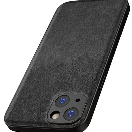 Mobizang Tux Leather Back Cover for Apple iPhone 15 Plus | Slim Shockproof Camera Protection Bumper Case (Black)