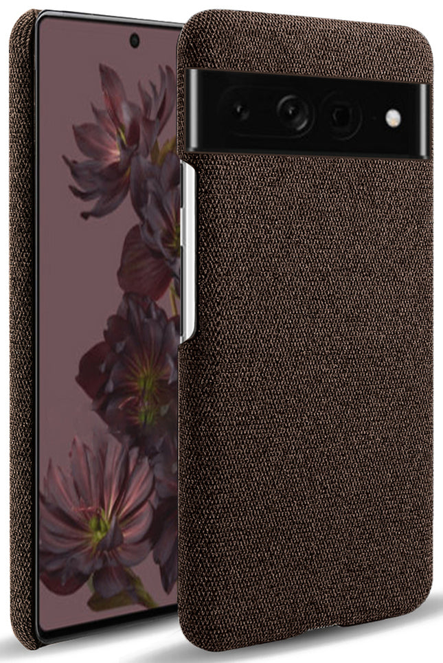 Mobizang Woven Soft Fabric Case for Google Pixel 7 Pro Back Cover, Shock Protection Slim Hard Anti Slip Back Cover (Brown)