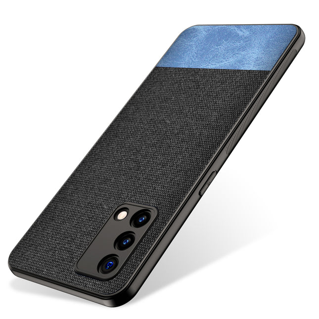 Soft Fabric & Leather Hybrid for Oppo F19  Back Cover, Shockproof Protection Slim Hard Back Case (Black,Blue)