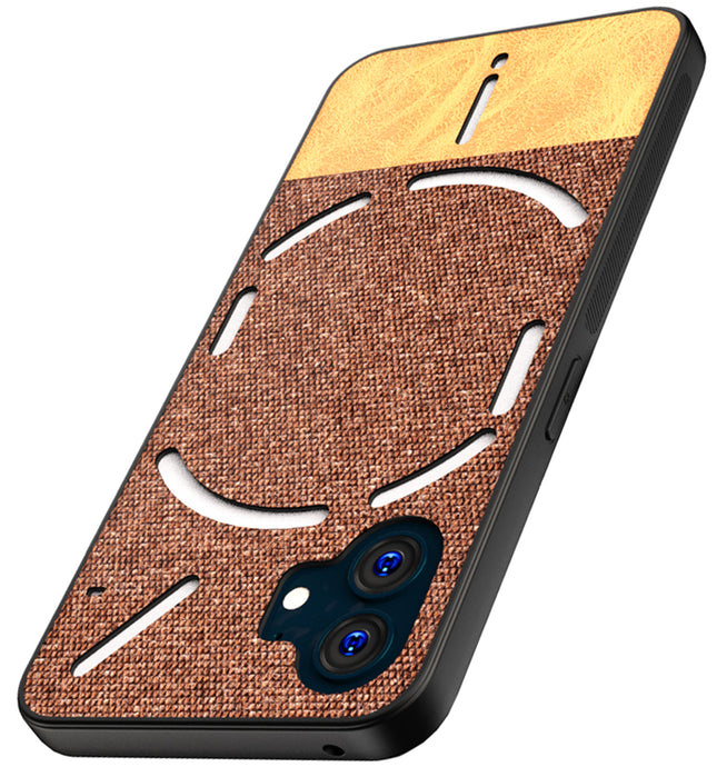Mobizang Soft Fabric & Leather Hybrid Protective Back Cover for Nothing Phone 2 | Shockproof Slim Hard Anti Slip Back Case (Brown)