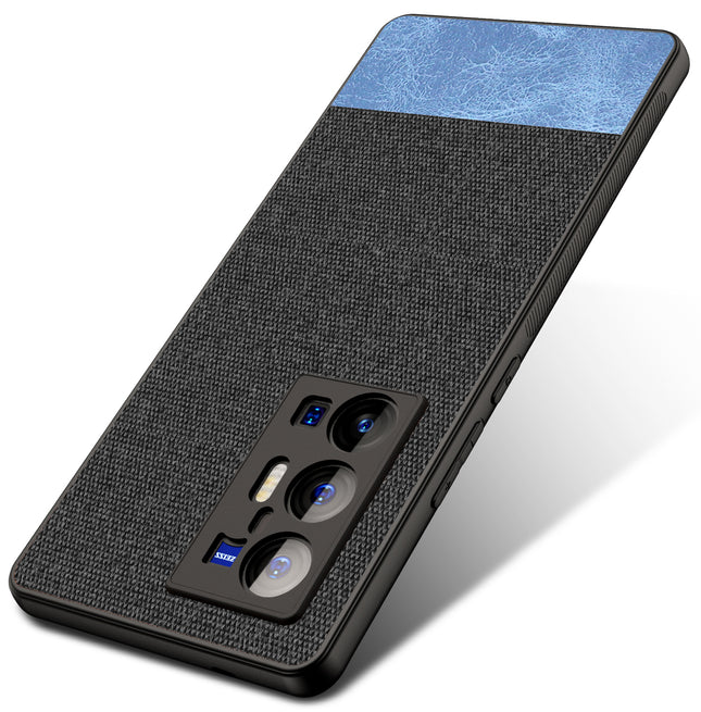 Soft Fabric & Leather Hybrid Protective Case Cover for Vivo X70 PRO PLUS (Black,Blue)