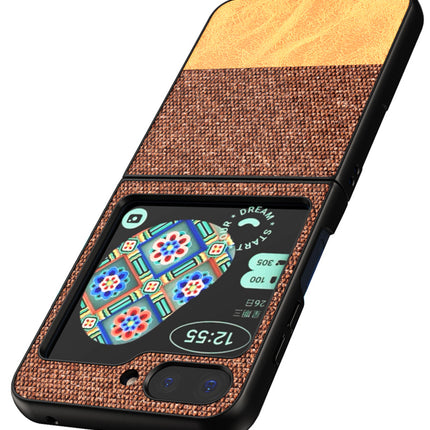 KAPA Soft Fabric & Leather Hybrid Protective Back Cover for Samsung Galaxy Z Flip 5 | Shockproof Slim Hard Anti Slip Back Case (Brown)