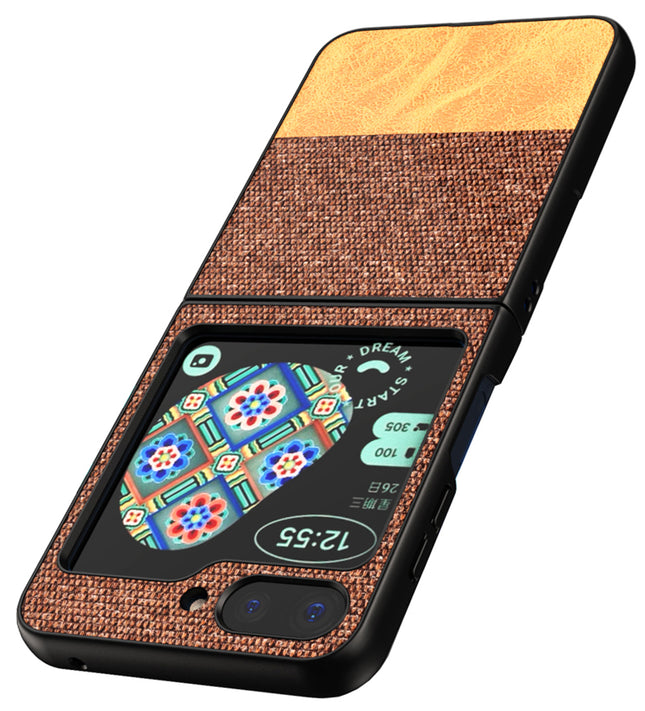 KAPA Soft Fabric & Leather Hybrid Protective Back Cover for Samsung Galaxy Z Flip 5 | Shockproof Slim Hard Anti Slip Back Case (Brown)