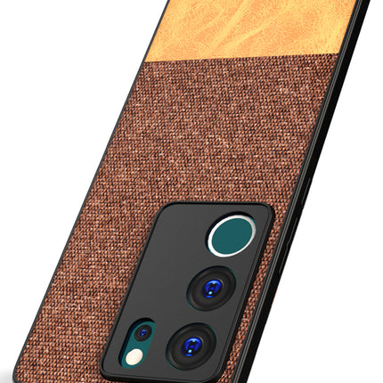 Mobizang Soft Fabric & Leather Hybrid Protective Back Cover for Vivo V29 (5G) / Vivo V29 Pro (5G) | Shockproof Slim Hard Anti Slip Back Case (Brown)