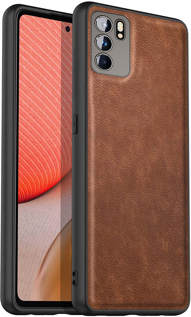 Tux Back Case For Oppo Reno 6 Pro (5G) , Slim Leather Case with Soft Edge Shockproof Back Cover (Brown)