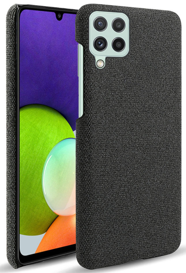 Woven Soft Fabric Case for Samsung Galaxy A22 (4G) Back Cover, Shock Protection Slim Hard Anti Slip Back Cover (Black)