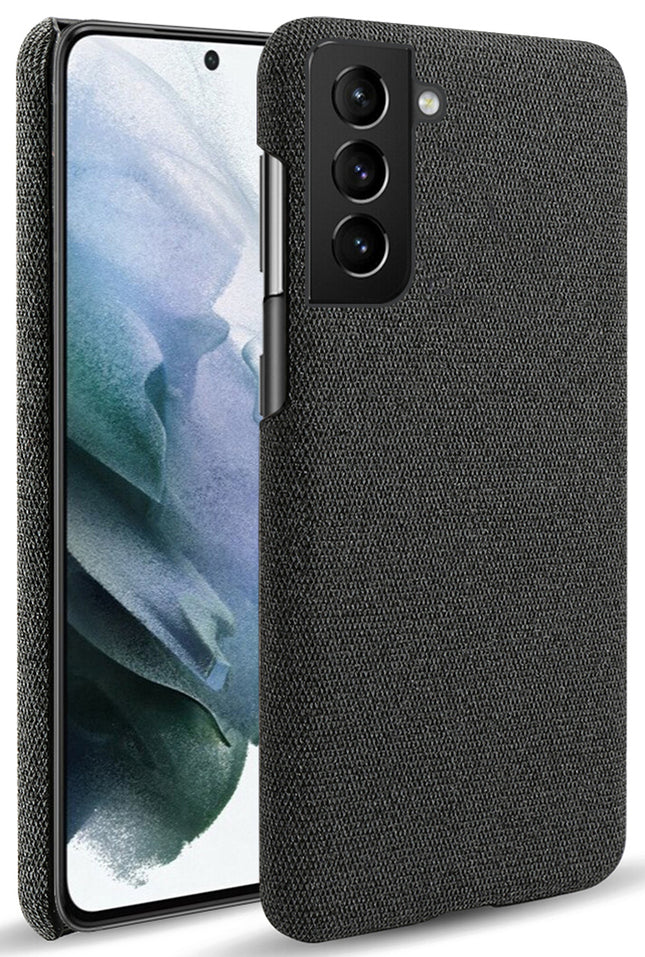 Woven Soft Fabric Case for Samsun Galaxy S21 FE Back Cover, Shock Protection Slim Hard Anti Slip Back Cover (Black)