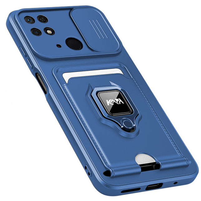 Bisen Back Cover for Redmi 10C (5G), Inbuilt Camera Slider,Ring Stand and Card Pocket Shockproof Slim Bumper Back Case (Blue)