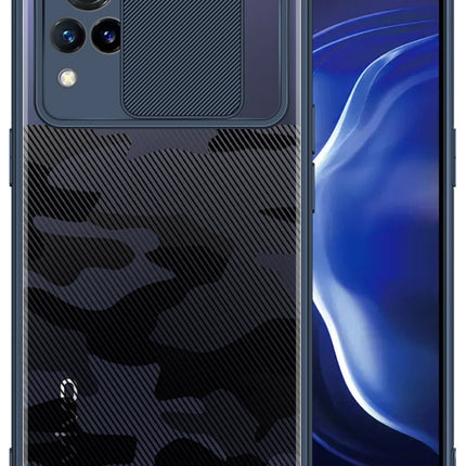 Camo Slider Back Cover for Vivo V21 , [Military Grade Protection] Shockproof Slim Clear Camera Shield Bumper Back Case (Blue)