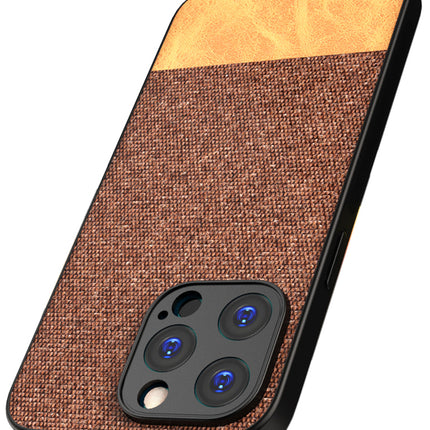 Mobizang Soft Fabric & Leather Hybrid Protective Back Cover for Apple iPhone 15 Pro | Shockproof Slim Hard Anti Slip Back Case (Brown)