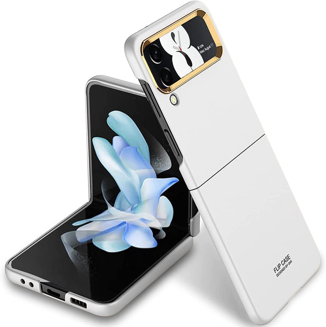 Mobizang Ultra Thin Back Case for Samsung Galaxy Z Flip4, Inbuilt Camera Protecting Ring Back Cover, White