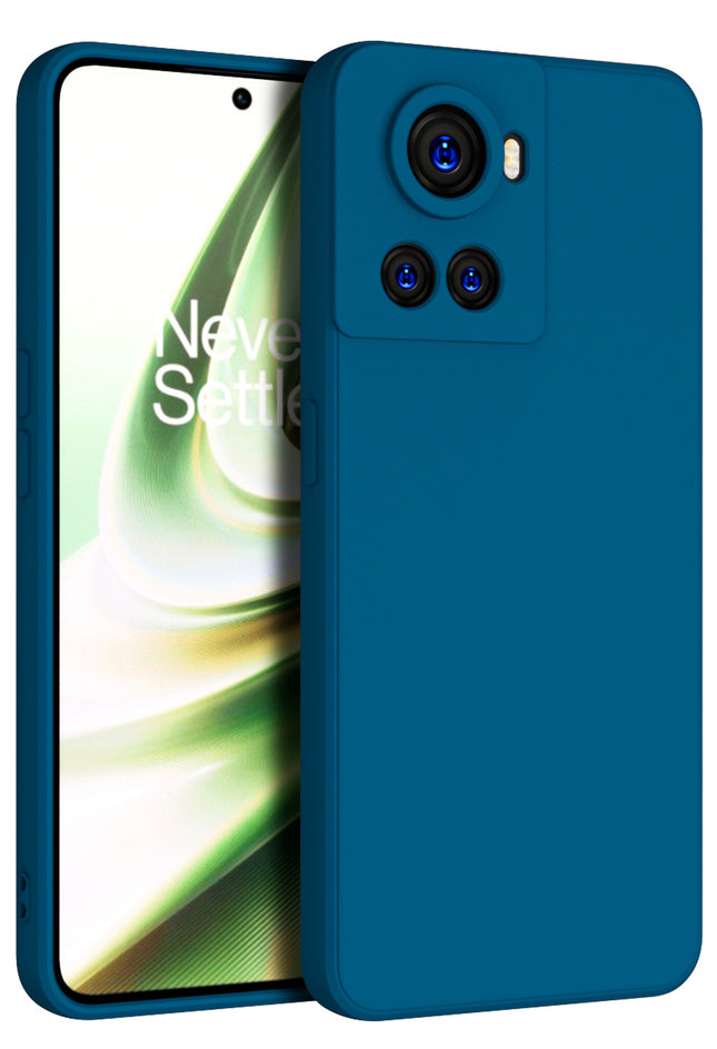 Matte Lens Protective Shockproof Flexible Back Cover for OnePlus 10R, Slim Silicone with Soft Lining Shockproof Flexible Full Body Bumper Case (Blue)