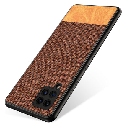 Soft Fabric & Leather Hybrid for Samsung Galaxy M42 (5G) Back Cover, Shockproof Protection Slim Hard Back Case (Brown)