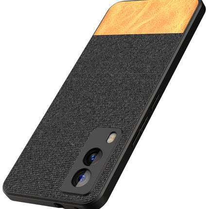 Soft Fabric & Leather Hybrid Protective Case Cover for Vivo V21E (5G) (Black,Brown)