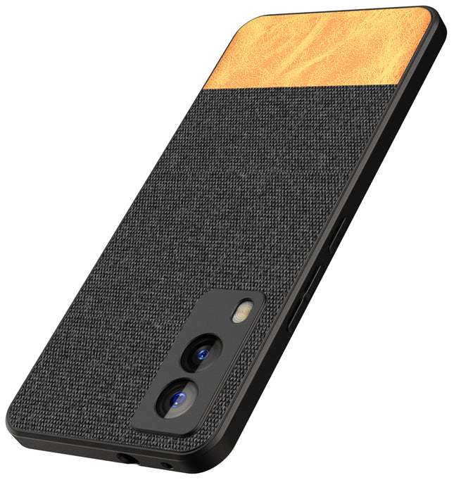 Soft Fabric & Leather Hybrid Protective Case Cover for Vivo V21E (5G) (Black,Brown)