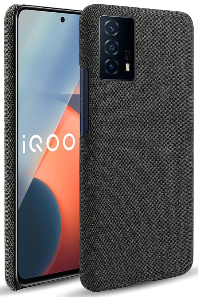 Woven Soft Fabric Case for Vivo IQOO Z5 (5G) Back Cover, Shock Protection Slim Hard Anti Slip Back Cover (Black)