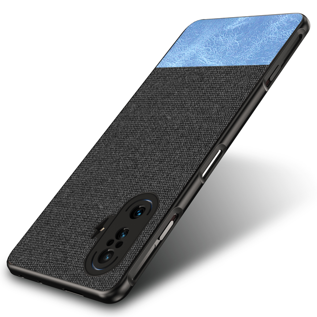 Soft Fabric & Leather Hybrid Protective Case Cover for Poco F3 GT (Black,Blue)