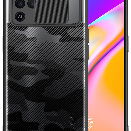 Camo Slider Back Cover for Oppo F19 PRO , [Military Grade Protection] Shockproof Slim Clear Camera Shield Bumper Back Case (Black)