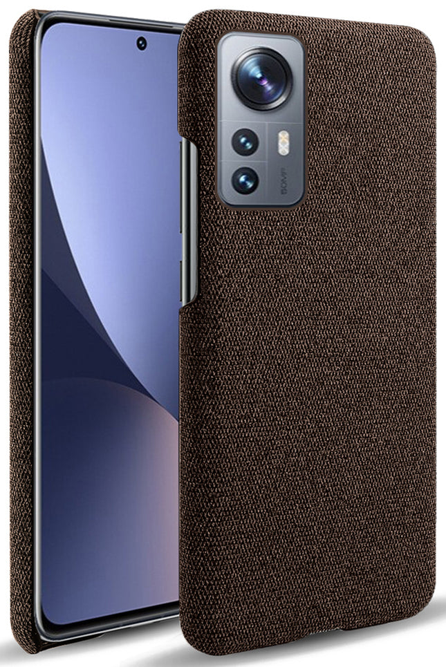 Mobizang Woven Soft Fabric Case for Xiaomi 12 Pro (5G) Back Cover,  Shock Protection Slim Hard Anti Slip Back Cover (Brown)