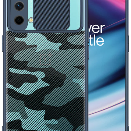 Camo Slider Back Cover for OnePlus Nord CE (5G) , [Military Grade Protection] Shockproof Slim Clear Camera Shield Bumper Back Case (Blue)