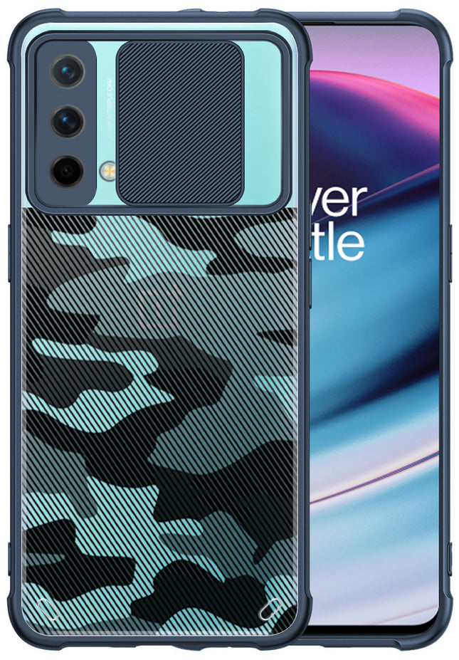 Camo Slider Back Cover for OnePlus Nord CE (5G) , [Military Grade Protection] Shockproof Slim Clear Camera Shield Bumper Back Case (Blue)