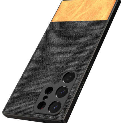 Mobizang Soft Fabric & Leather Hybrid for Samsung Galaxy S23 Ultra Back Cover | Shockproof Hybrid Slim Hard Anti Slip Back Case (Black , Brown)