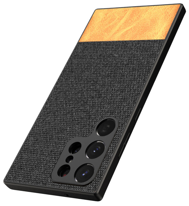 Mobizang Soft Fabric & Leather Hybrid for Samsung Galaxy S23 Ultra Back Cover | Shockproof Hybrid Slim Hard Anti Slip Back Case (Black , Brown)