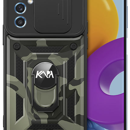 Tank Back Cover for Samsung Galaxy M52 (5G), Inbuilt Ring + Slider Shockproof Lens Protection Case (Black)