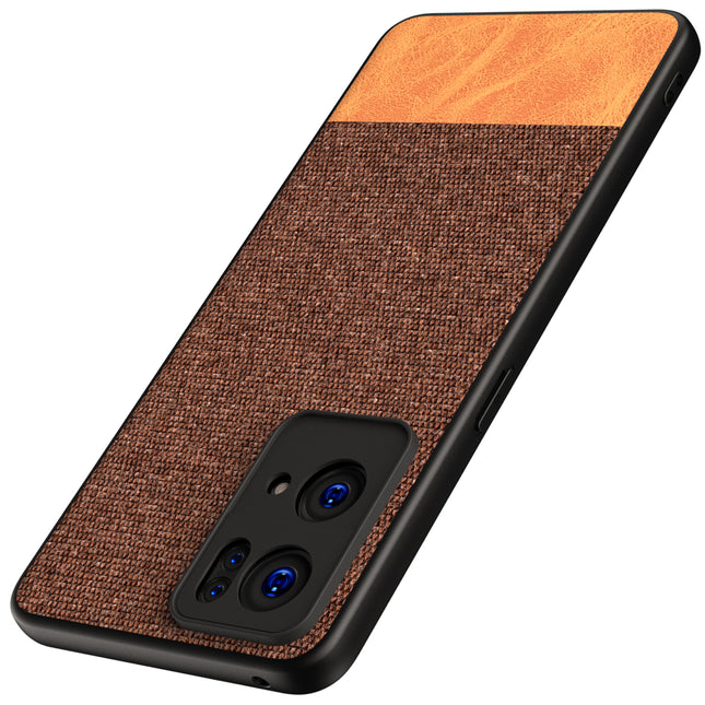 Soft Fabric & Leather Hybrid for Oppo Reno 7 Pro (5G) Back Cover, Shockproof Protection Slim Hard Back Case (Brown)