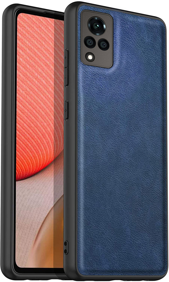 Tux Back Case For Vivo V21 (5G) , Slim Leather Case with Soft Edge Shockproof Back Cover (Blue)