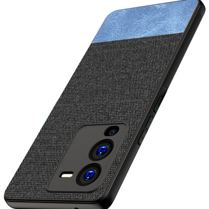 Mobizang Soft Fabric & Leather Hybrid Protective Case Cover for Vivo V25 PRO (5G) (Black,Blue)