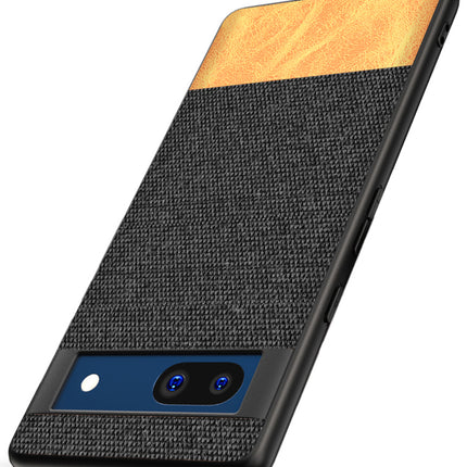 Mobizang Soft Fabric & Leather Hybrid Protective Case Cover for Google Pixel 7A | Shockproof Slim Hard Anti Slip Back Case (Black,Brown)