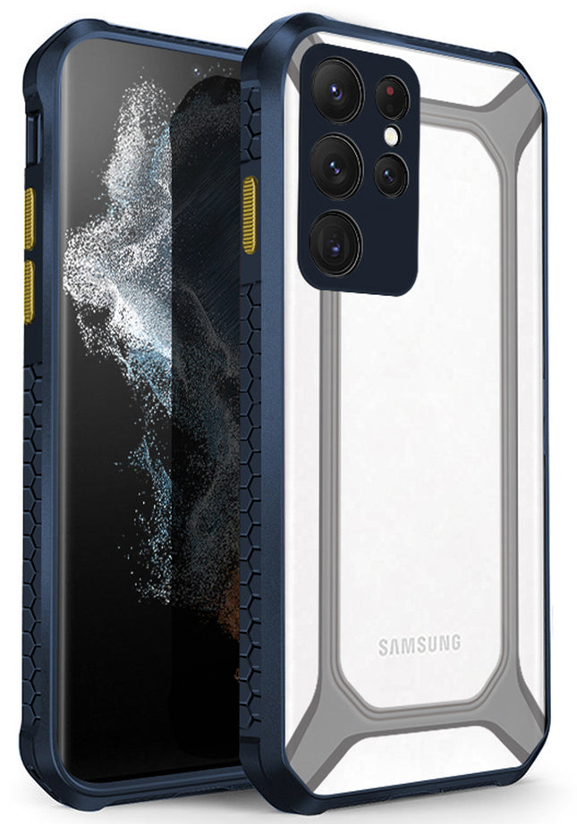 Unicorn for Samsung Galaxy S22 Ultra Clear Back Case, [Military Grade Protection] Shock Proof Slim Hybrid Bumper Cover (Blue)