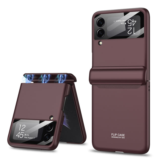 Mobizang Ultra Thin Back Cover for Galaxy Z Flip4 , Magnetic Hinge Protection and Inbuilt Glass Window Protection , Burgundy
