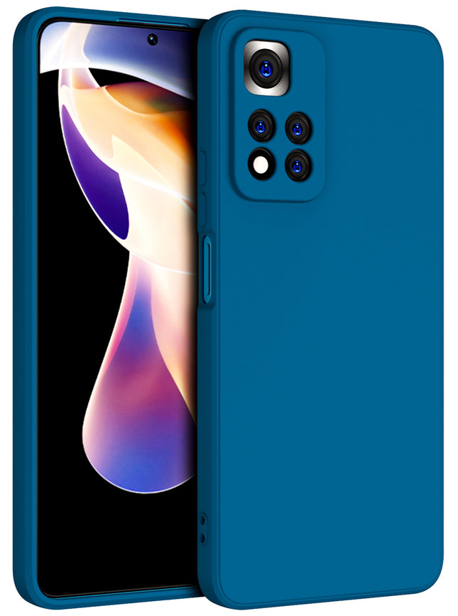 Matte Lens Protective Back Cover for Xiaomi 11i / 11i Hypercharge , Slim Silicone with Soft Lining Shockproof Flexible Full Body Bumper Case (Blue)