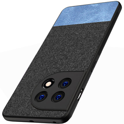 Mobizang Soft Fabric & Leather Hybrid for OnePlus 11 Back Cover | Shockproof Hybrid Slim Hard Anti Slip Back Case (Black, Blue)