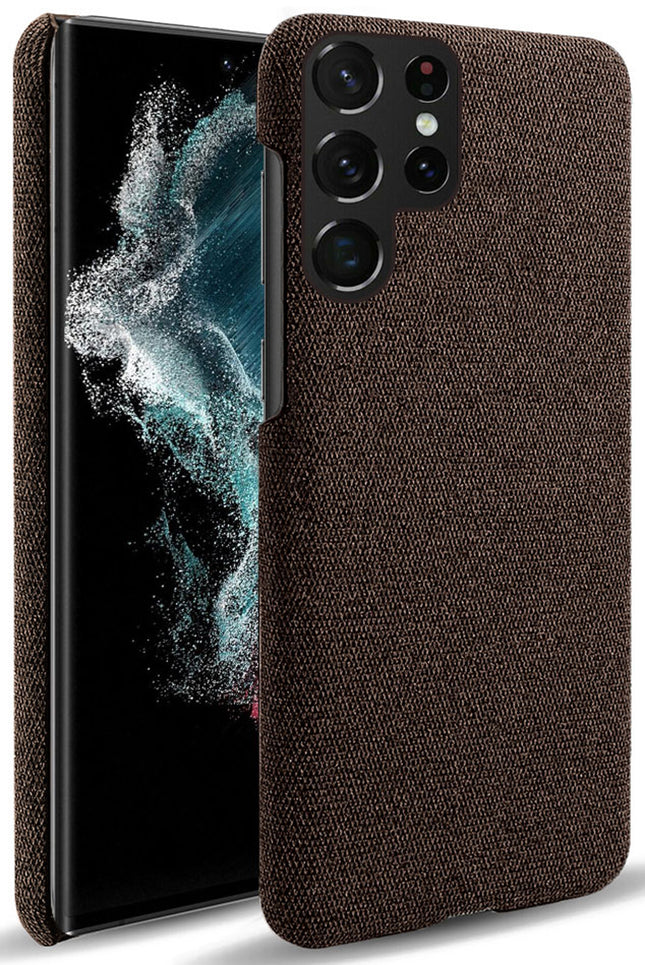 Mobizang Woven Soft Fabric Case for Samsung Galaxy S23 ULTRA Back Cover , Shock Protection Slim Hard Anti Slip Back Cover (Brown)