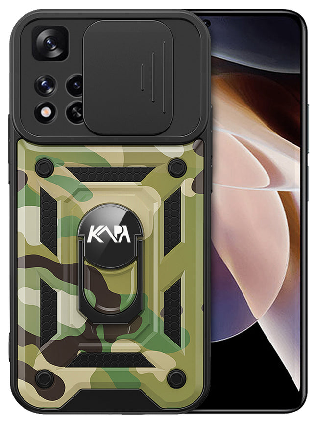 Tank Back Cover for Xiaomi 11i Hypercharge  (5G) , Inbuilt Ring + Slider Shockproof Lens Protection Case (Green)