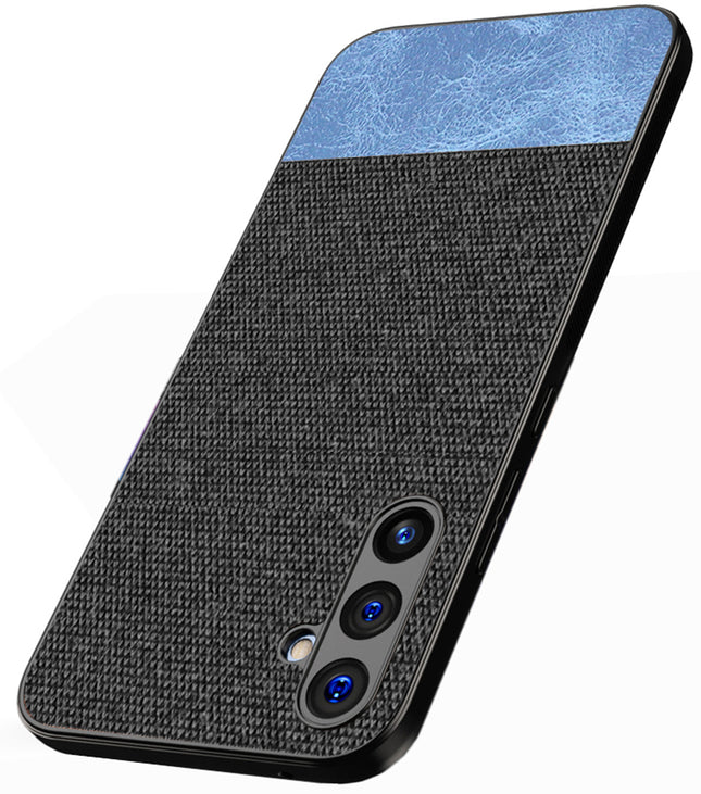 Mobizang Soft Fabric & Leather Hybrid Protective Cover for Samsung Galaxy A54 (5G) | Shockproof Slim Hard Anti Slip Back Case (Black,Blue)