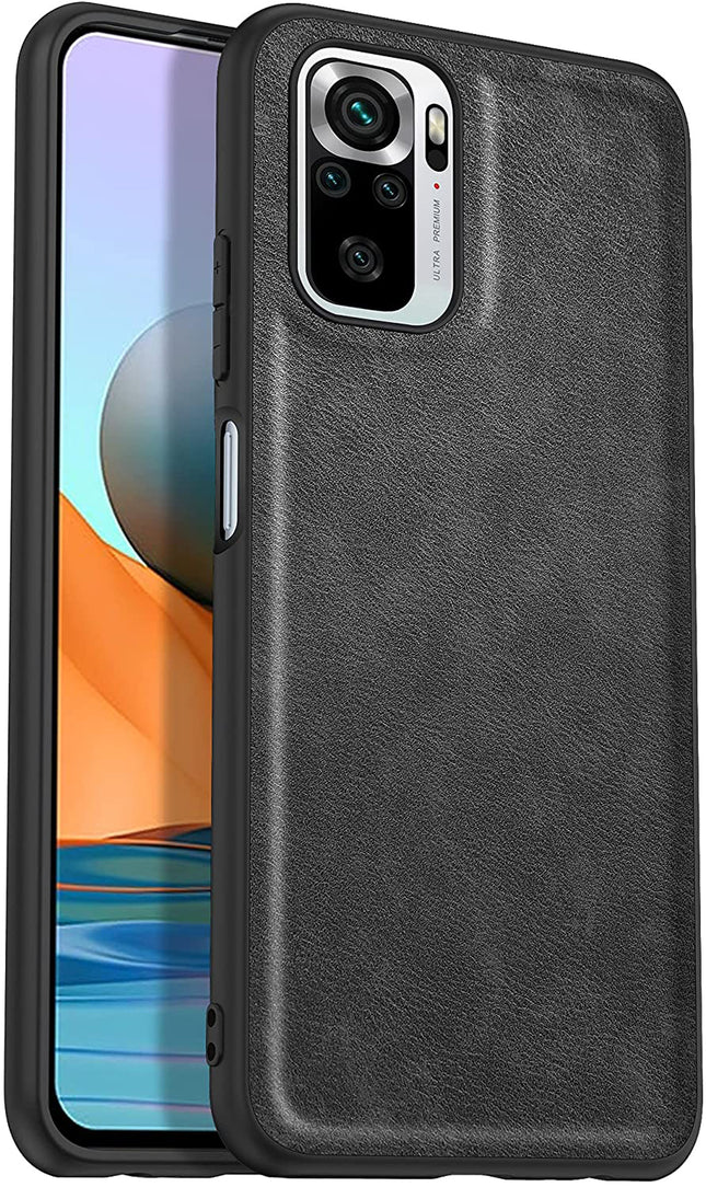 Tux Back Case for Xiaomi Redmi Note 10 /  Note 10S , Slim Leather Case with Soft Edge Shockproof Back Cover (Black)
