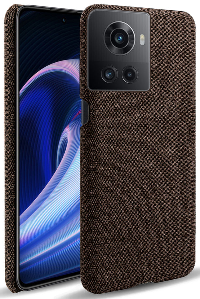 Mobizang Woven Soft Fabric Case for OnePlus 10R  Back Cover,  Shock Protection Slim Hard Anti Slip Back Cover (Brown)