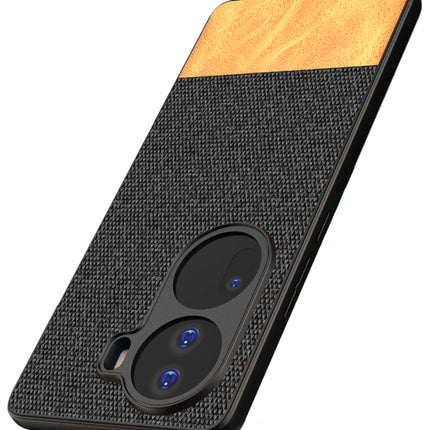 Mobizang Soft Fabric & Leather Hybrid Protective Back Cover for Oppo Reno 11 PRO | Shockproof Slim Hard Anti Slip Back Case (Black , Brown)