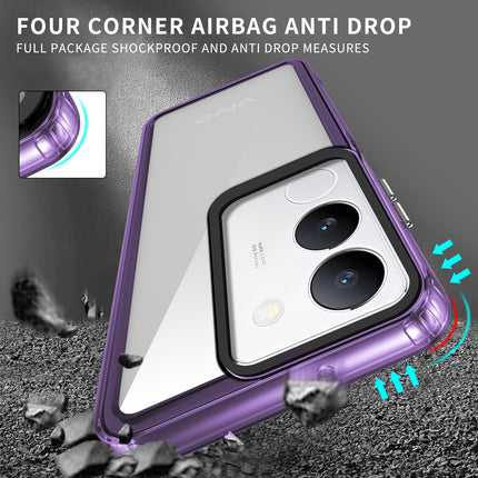 Mobizang Warrior Acrylic Clear Back Cover For Vivo V29 (5G) / Vivo V29 Pro (5G) | Slim Shockproof [Military Grade Protection] Hybrid Bumper Case (Purple Sides)