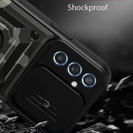 Tank Back Cover for Samsung Galaxy M52 (5G), Inbuilt Ring + Slider Shockproof Lens Protection Case (Black)
